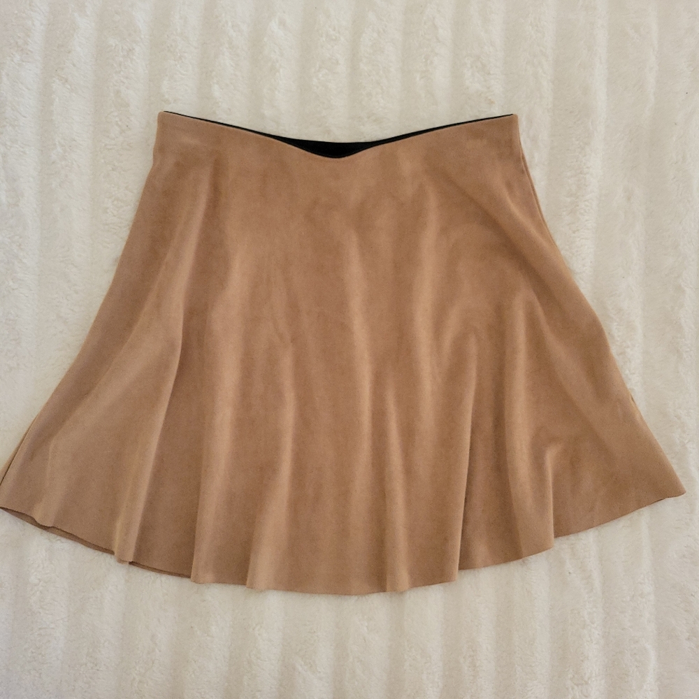 Brandy Melville Tan Mini Skater Skirt Pleated Casual